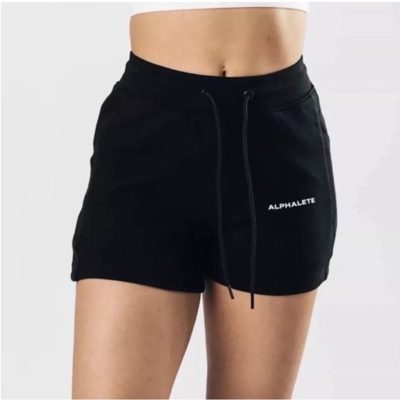 ALPHALETE Essential Core Black Womens Athletic Sweat Shorts NEW/NWT Size Medium - Picture 1 of 6
